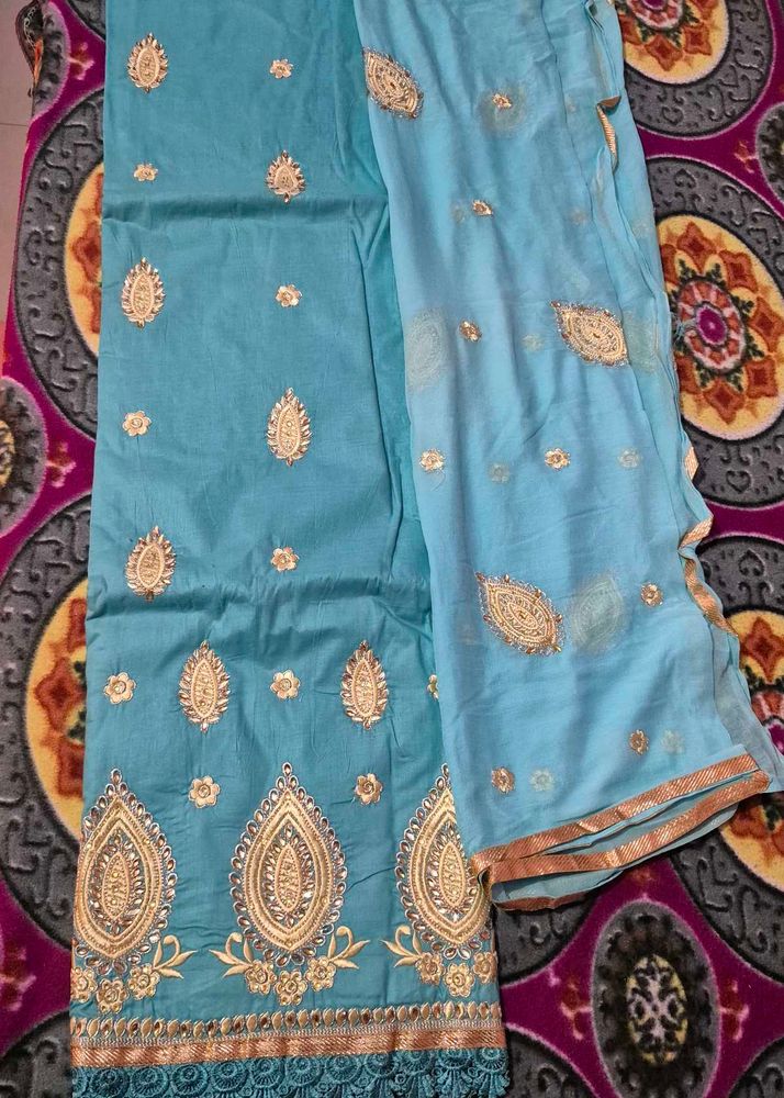 Embroidered Blue Salwar Suit Material