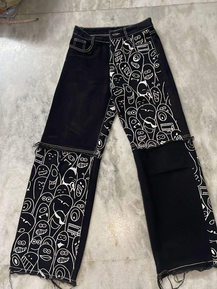 Unique Black Doodle Jeans