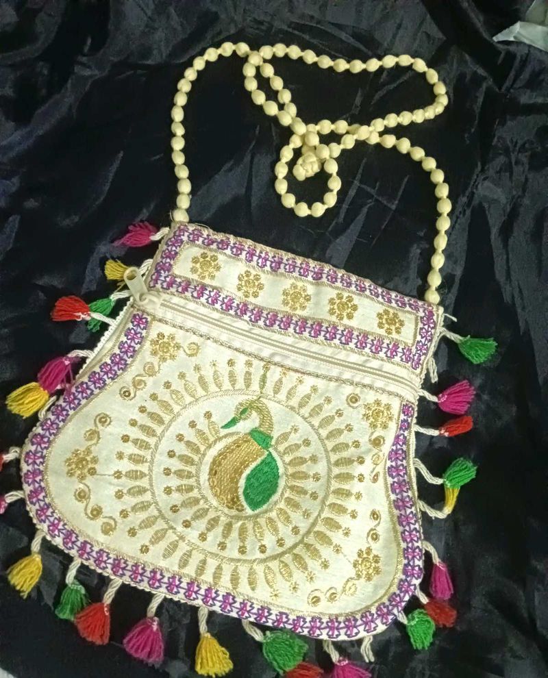 Embroidered Peacock Clutch Bag