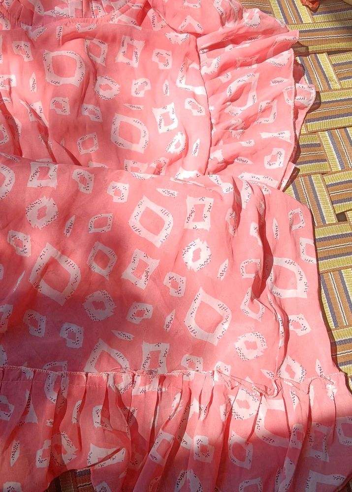 Charming Pink Dress Material with White Print