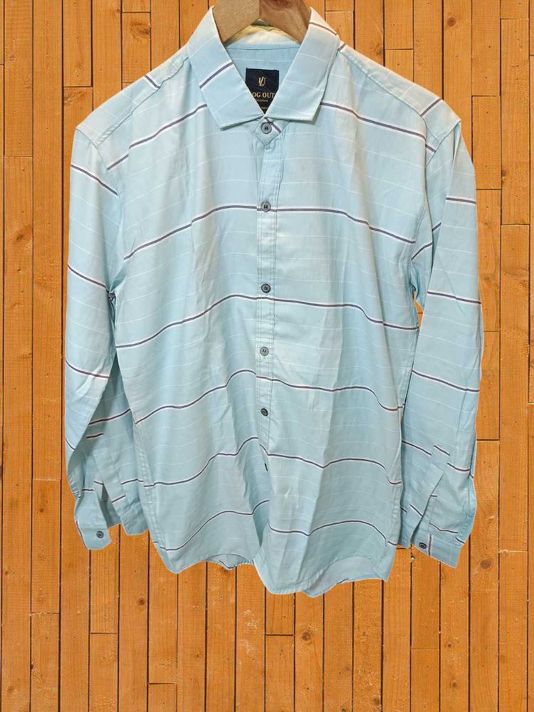 Men's Light Blue Striped Casual Shirt