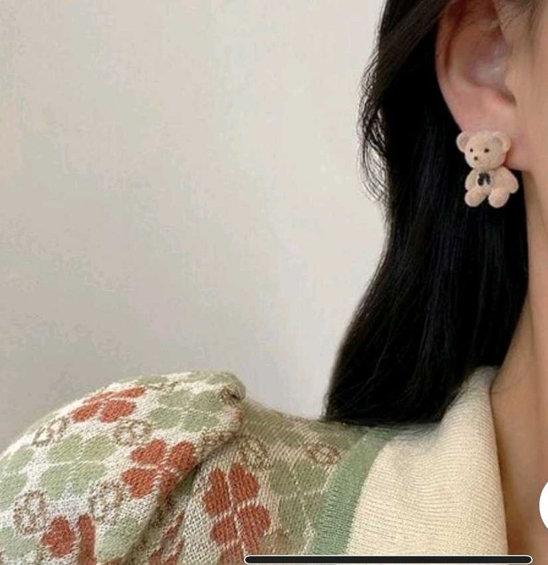 Cute Plush Teddy Bear Stud Earrings Kawaii