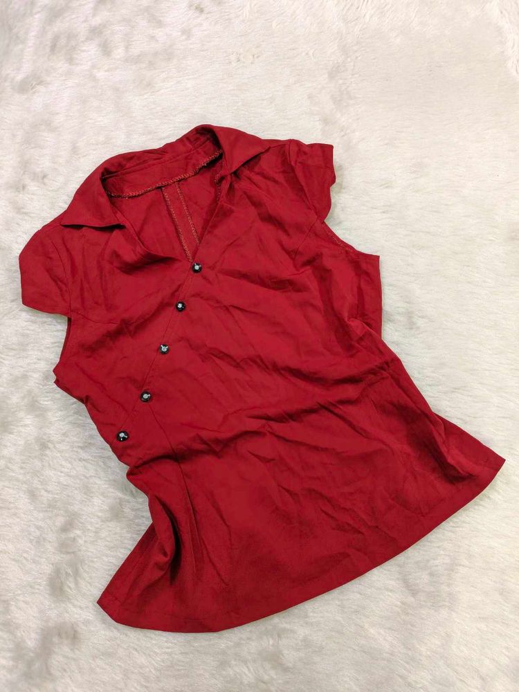Chic Red Button-Up Top