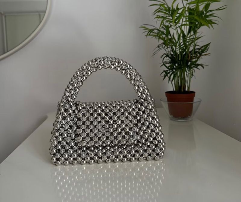 Silver Metallic Beaded Bag