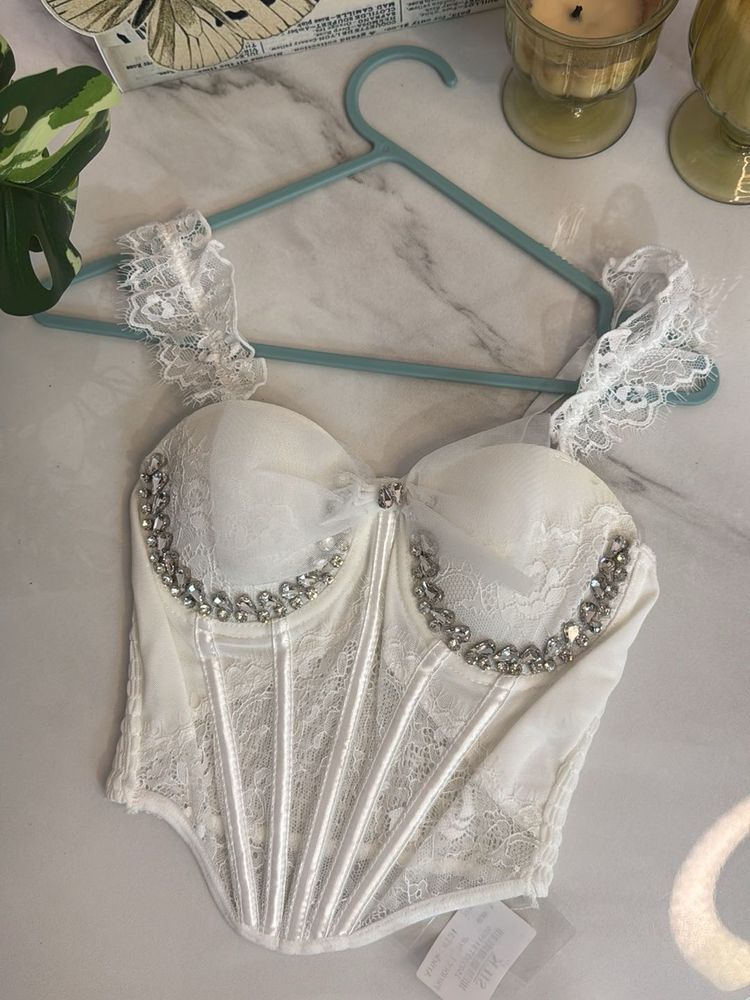 White Embellished Lace Corset Top