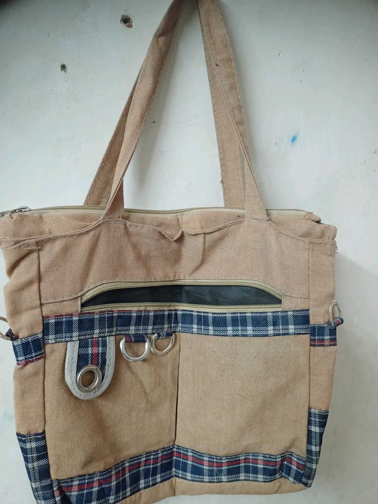 Stylish Tan Hobo Bag with Plaid Accents