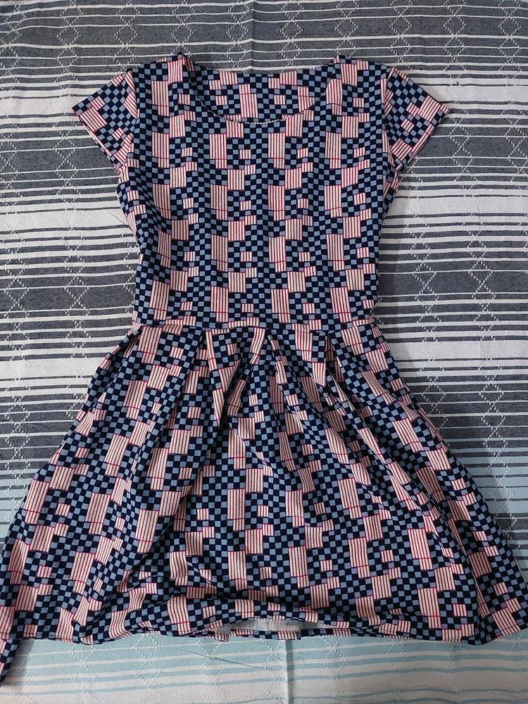 Retro Geometric Print A-Line Dress