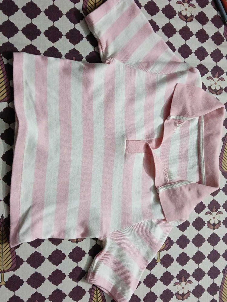 Pink &amp; White Striped Polo Shirt