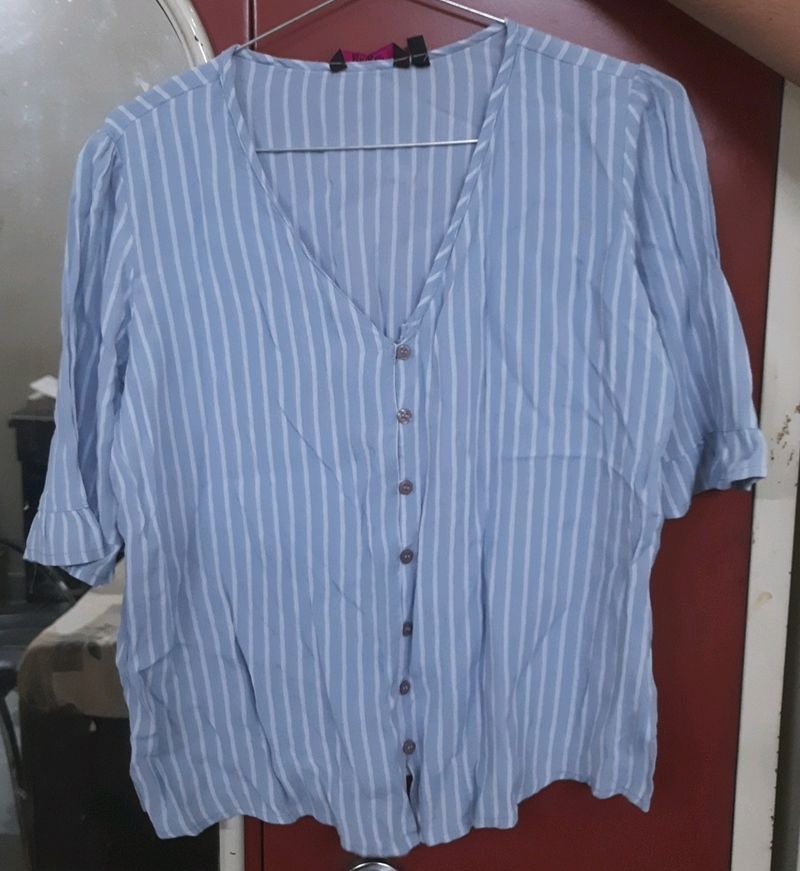 A S Size Ginger Top With Grey And White Stripes.