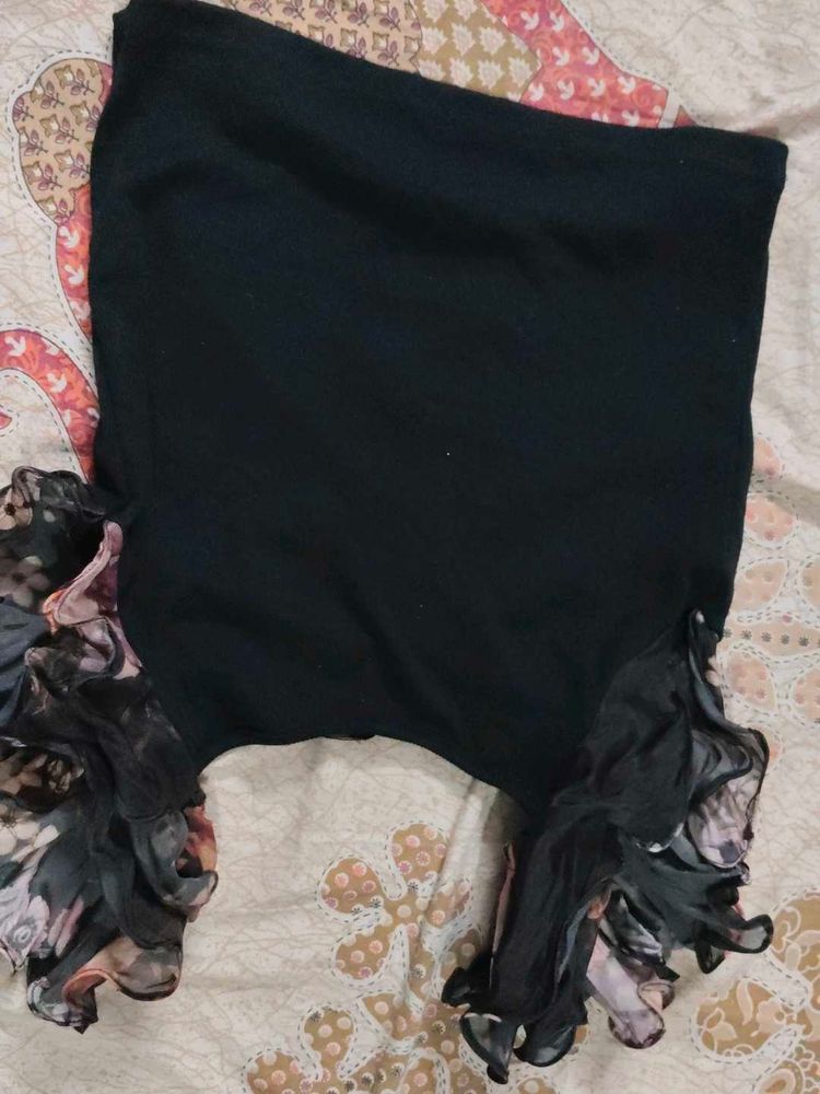 Black Georgette Ruffle Blouse
