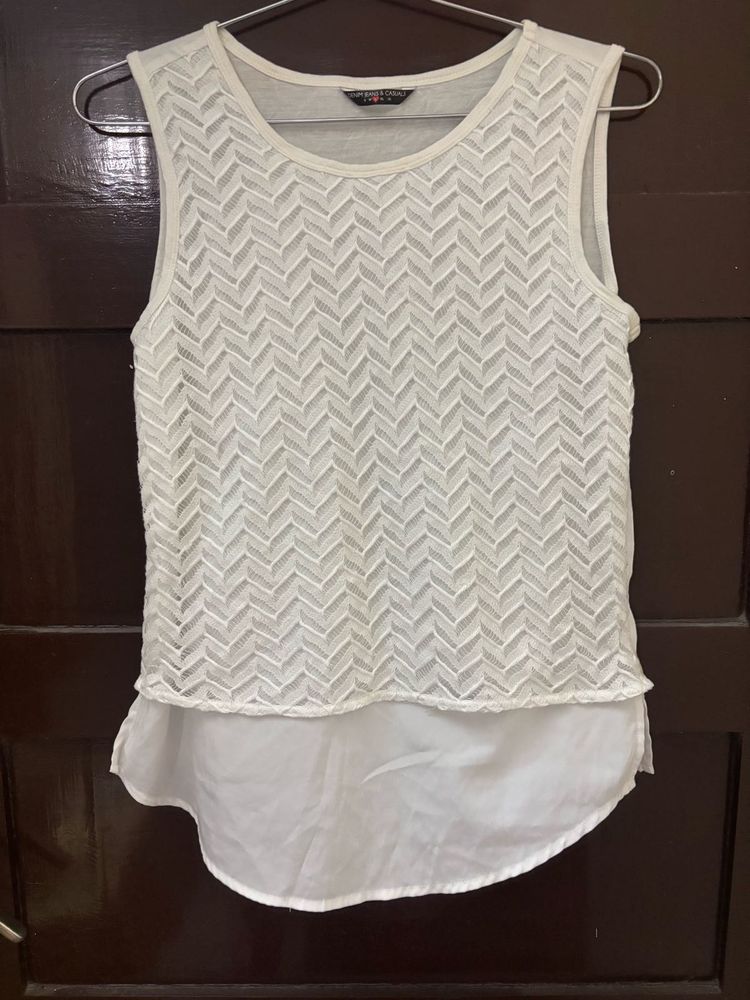 Ivory White Textured Layered Tank Top