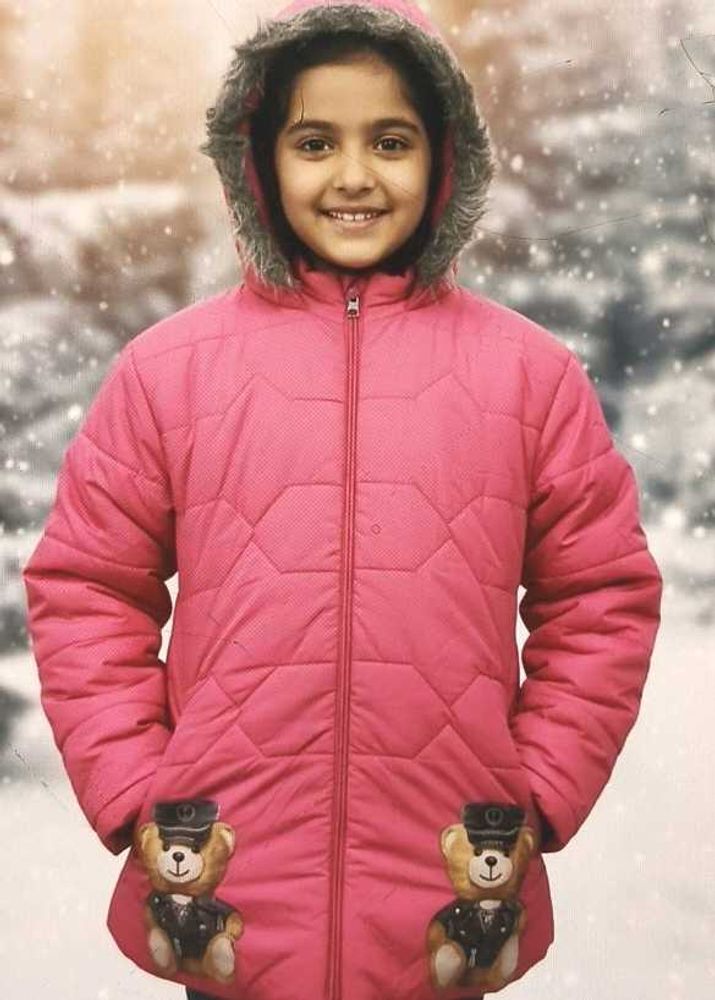 Pink Puffer Jacket with Teddy Bear Pockets