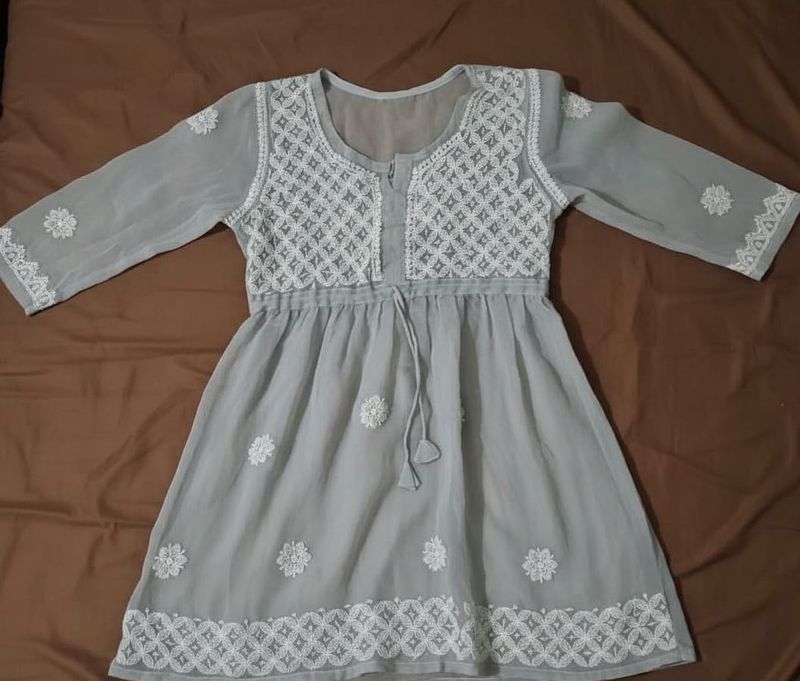 Gray handwork Chikankari kurti