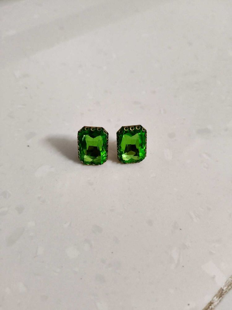 Sparkling Green Emerald Cut Earrings