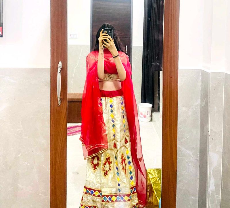 Elegant Red &amp; Gold Lehenga Choli