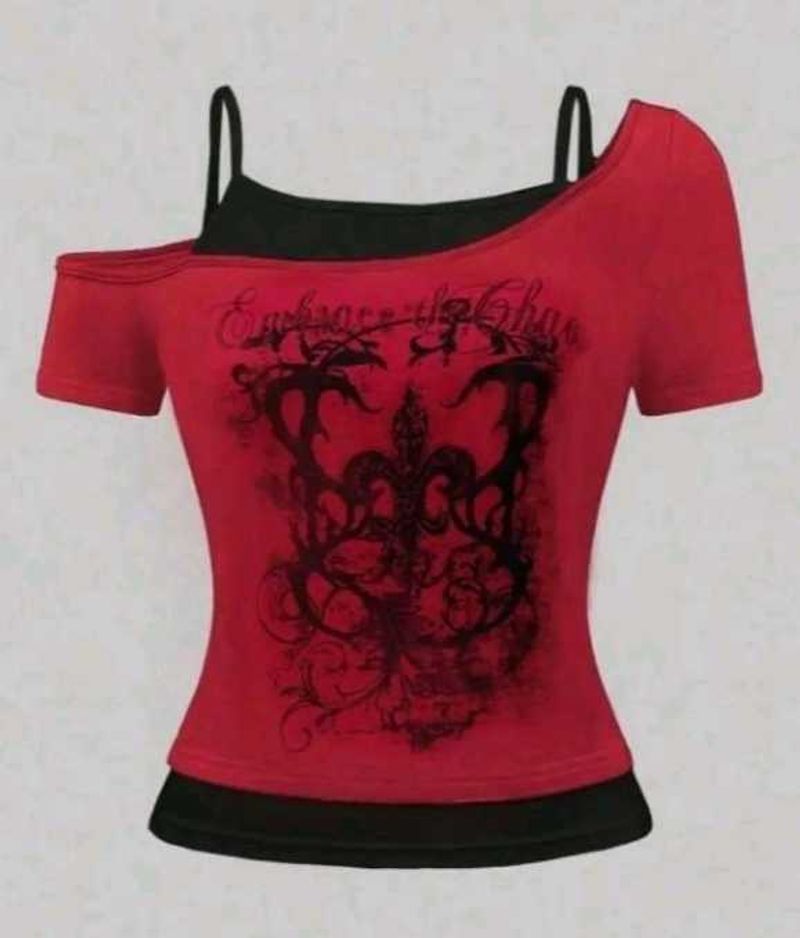Gothic Skull Print Layered Top