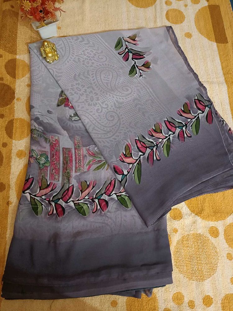 Elegant Grey Floral Saree
