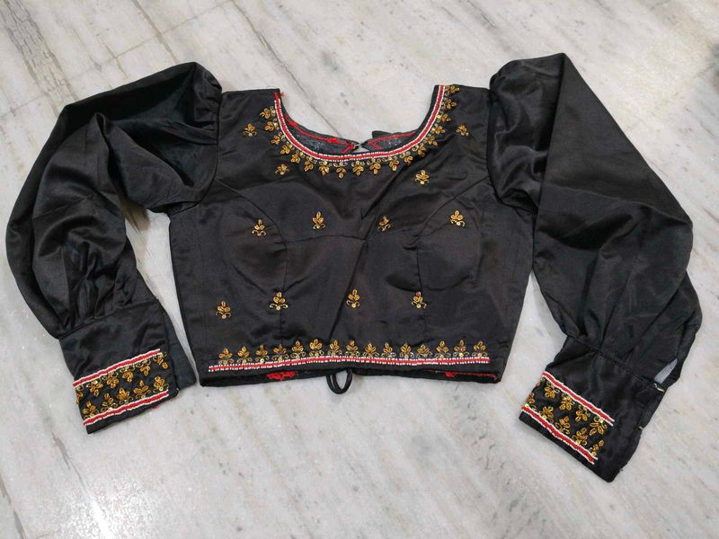 Designer Black Blouse with Gold Embroidery