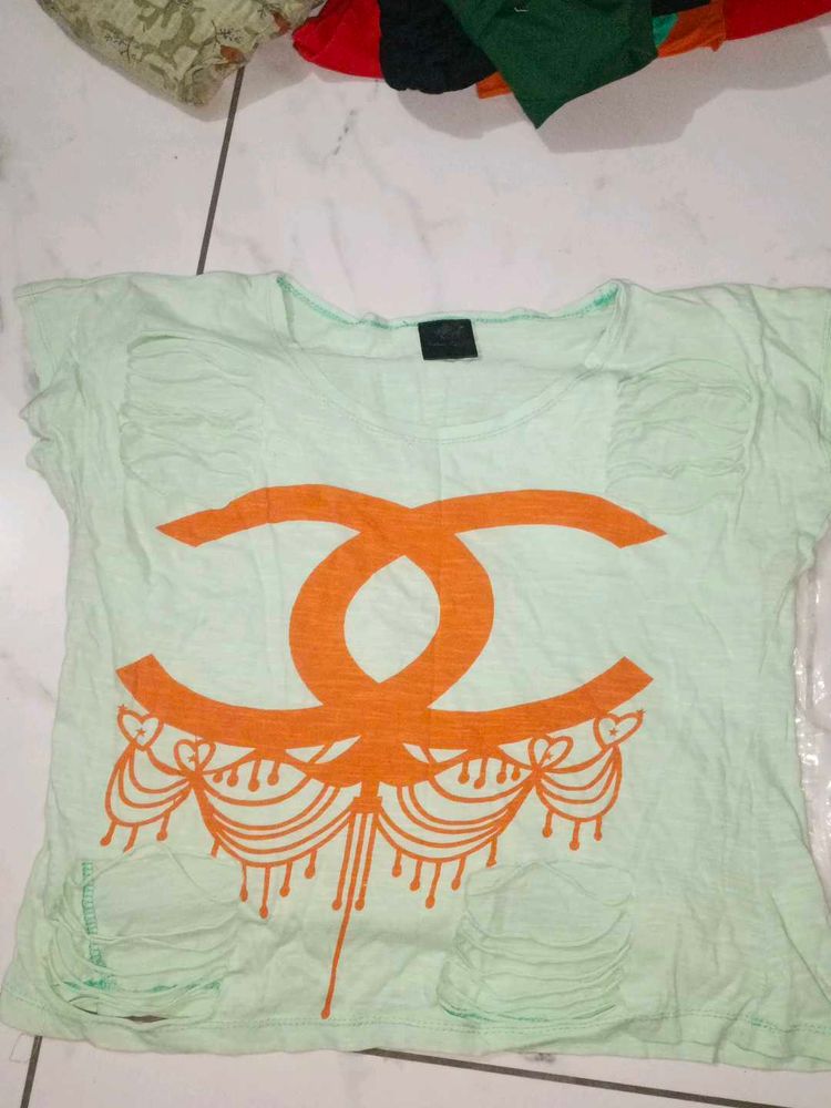 Light Green Distressed Logo T-Shirt