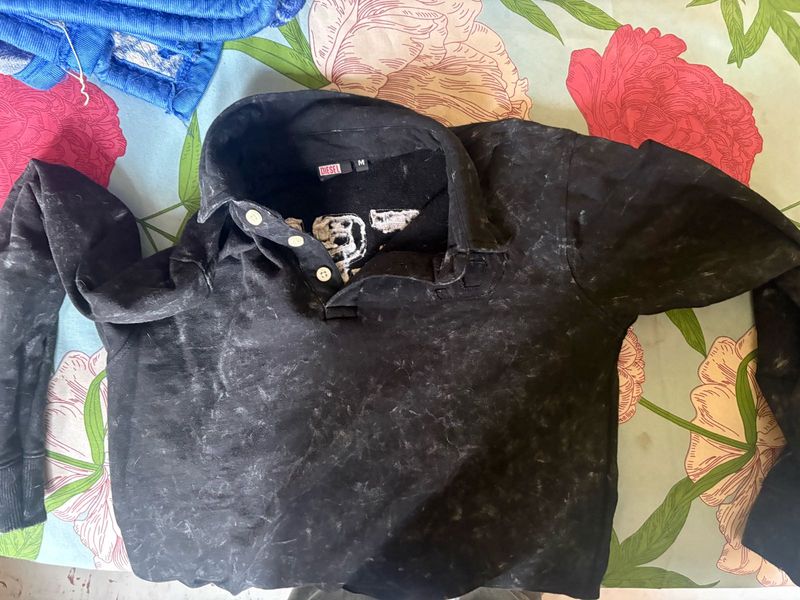Men's Black Long Sleeve Polo Shirt