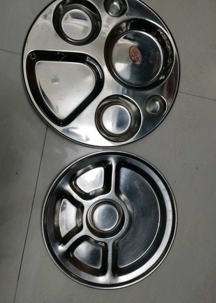 Stainless Steel Divided Thali Plates - Set of 2