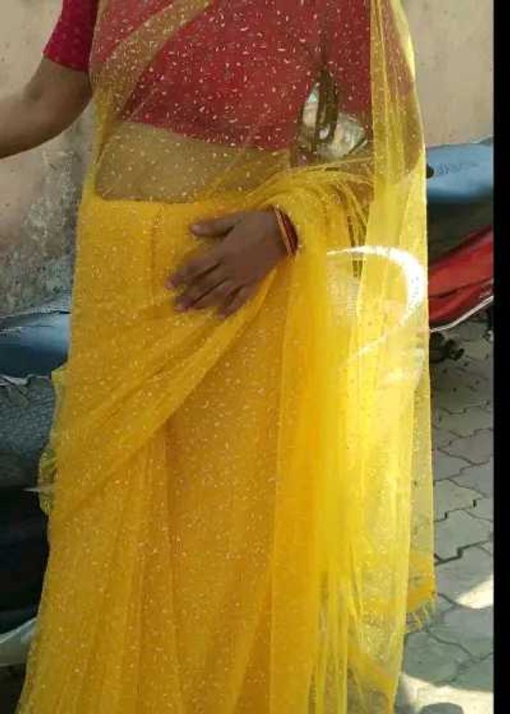 Elegant Yellow Net Saree
