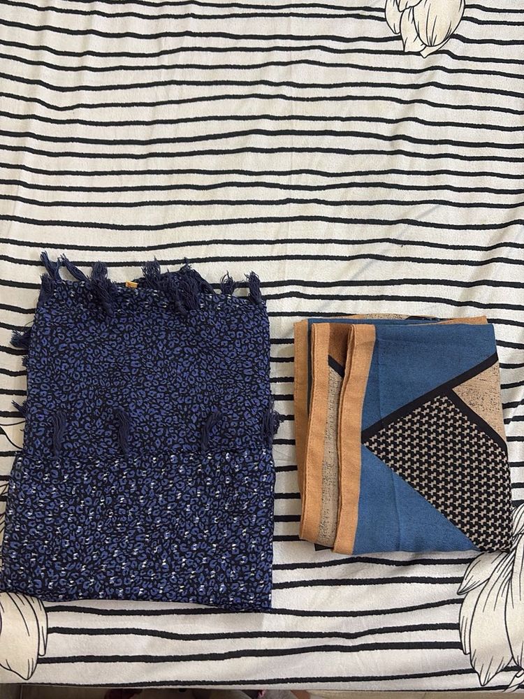 Blue Printed &amp; Geometric Dupattas Set