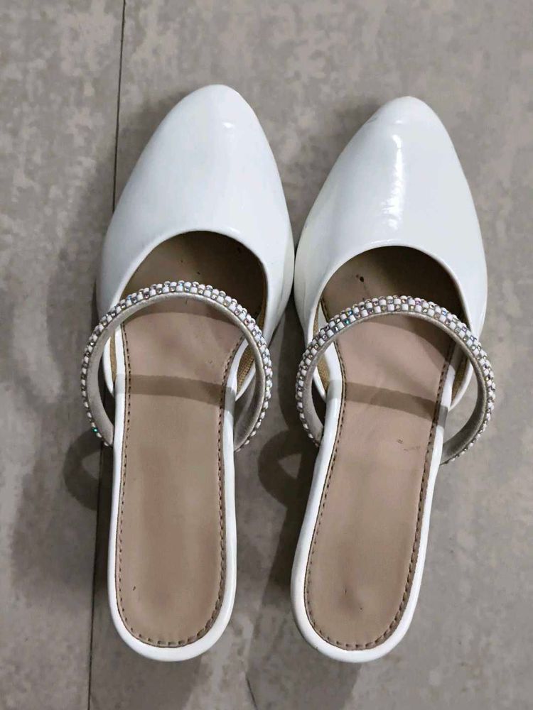 White Heels with Sparkling Rhinestone Strap.