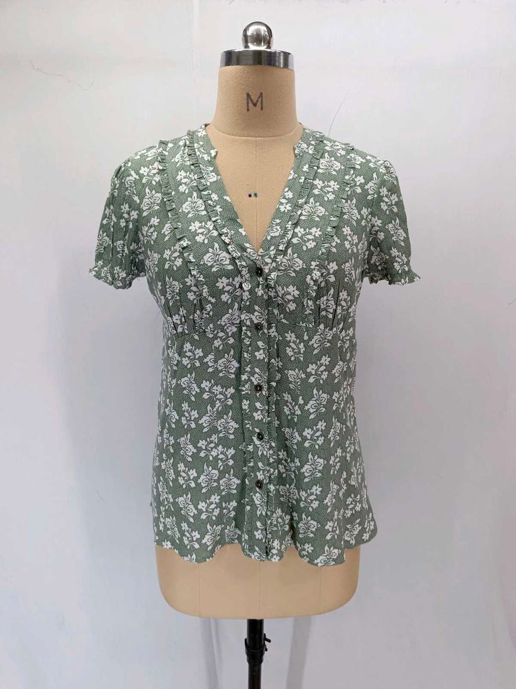 Floral Print V-Neck Button-Up Blouse