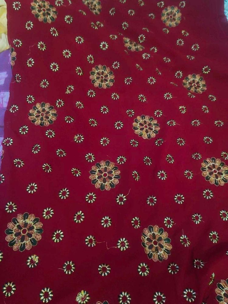 Embroidered Red Saree