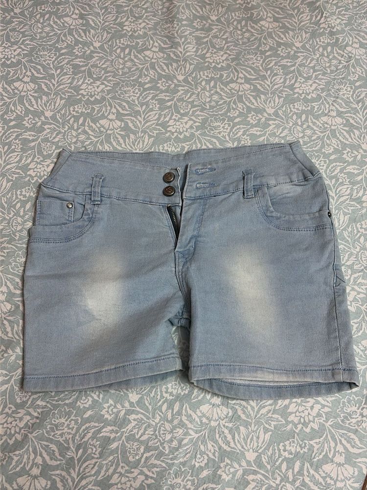 Light Wash High Waist Denim Shorts