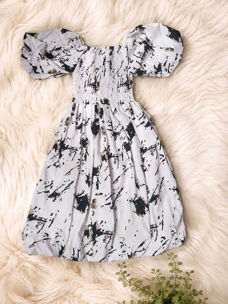 Smocked Puff Sleeve Dress