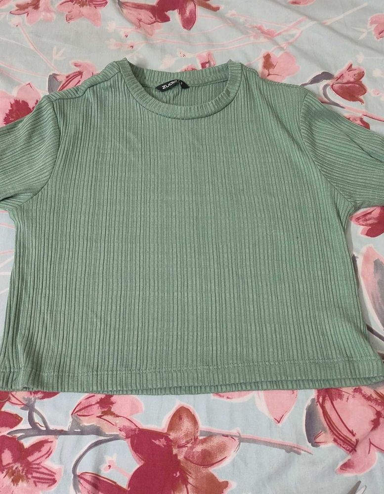 Ribbed Green Cropped Top