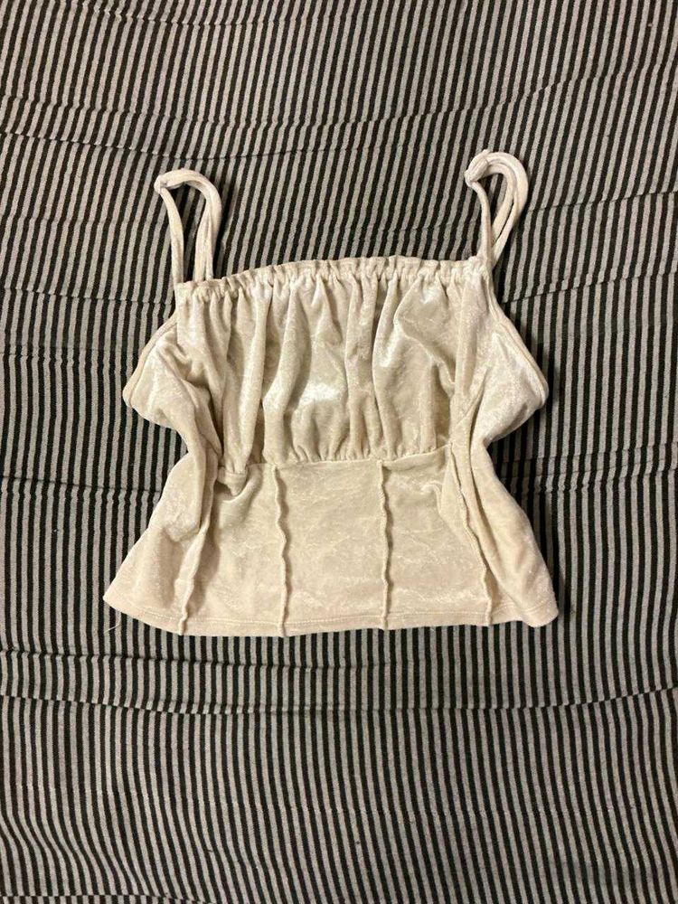 Cream Ruched Velvet Cami Top