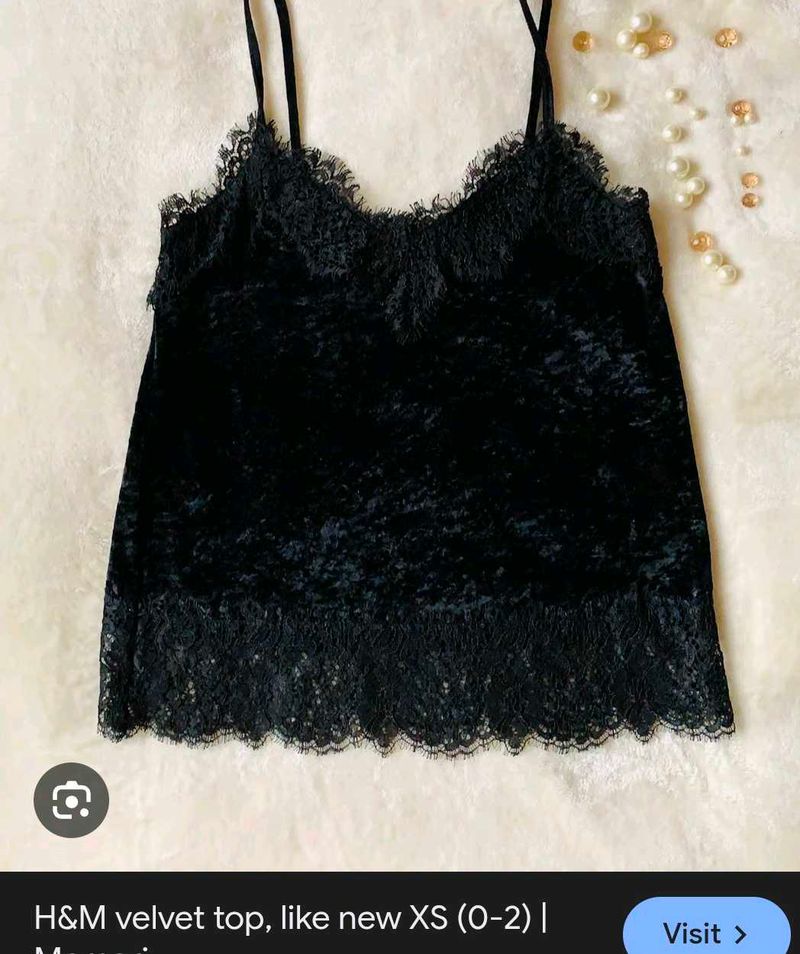 Elegant BlackH&amp;M Velvet Lace Cami Topwith shorts