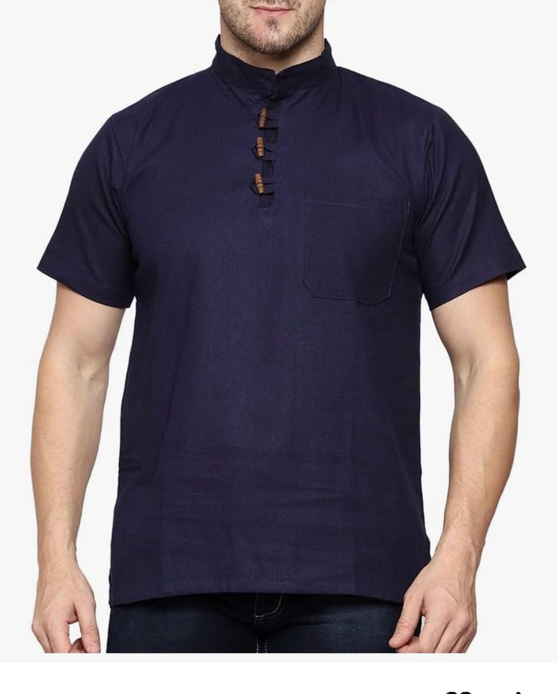 Men's Blue Casual Short Kurti in pure cotton