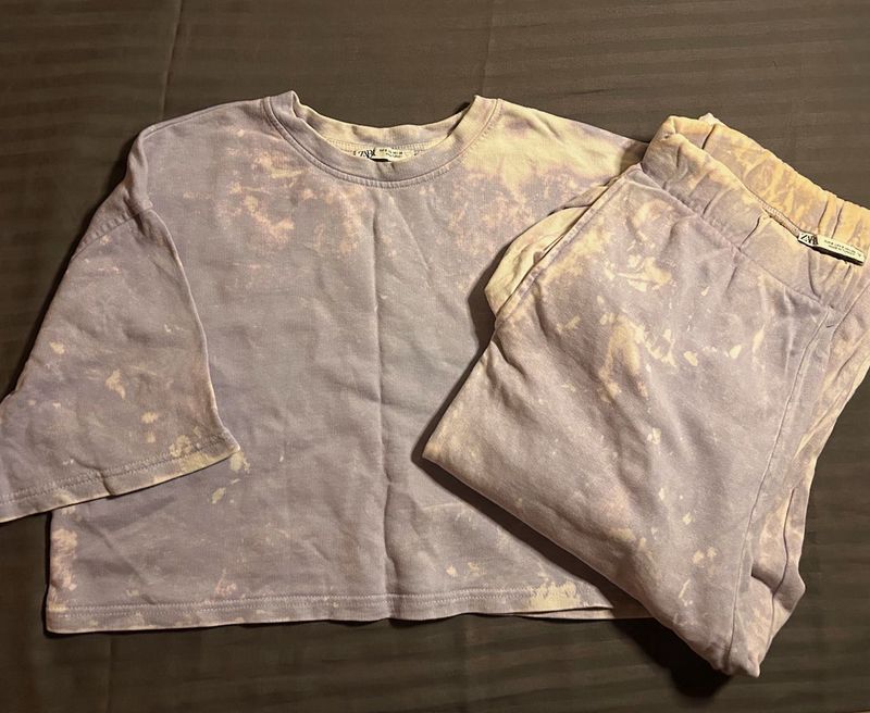 Zara purple tie-dye cropped t-shirt🫟