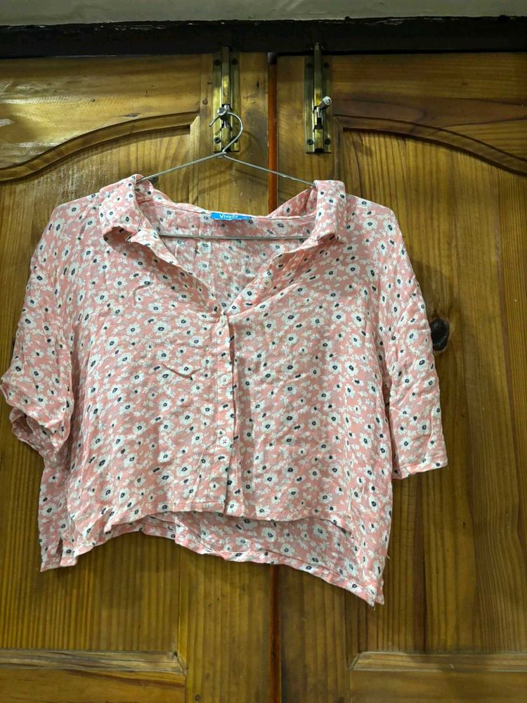 Chic Pink Floral Crop Top