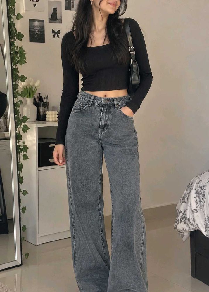 Stylish Wide Leg Denim Jeans