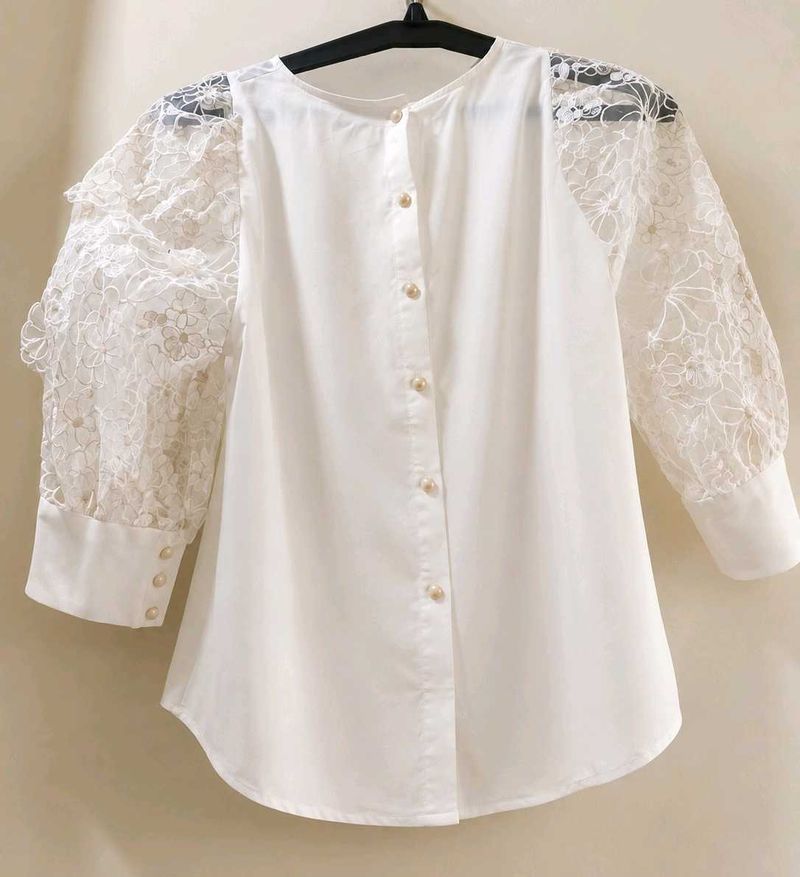 Elegant White Lace Sleeve Top