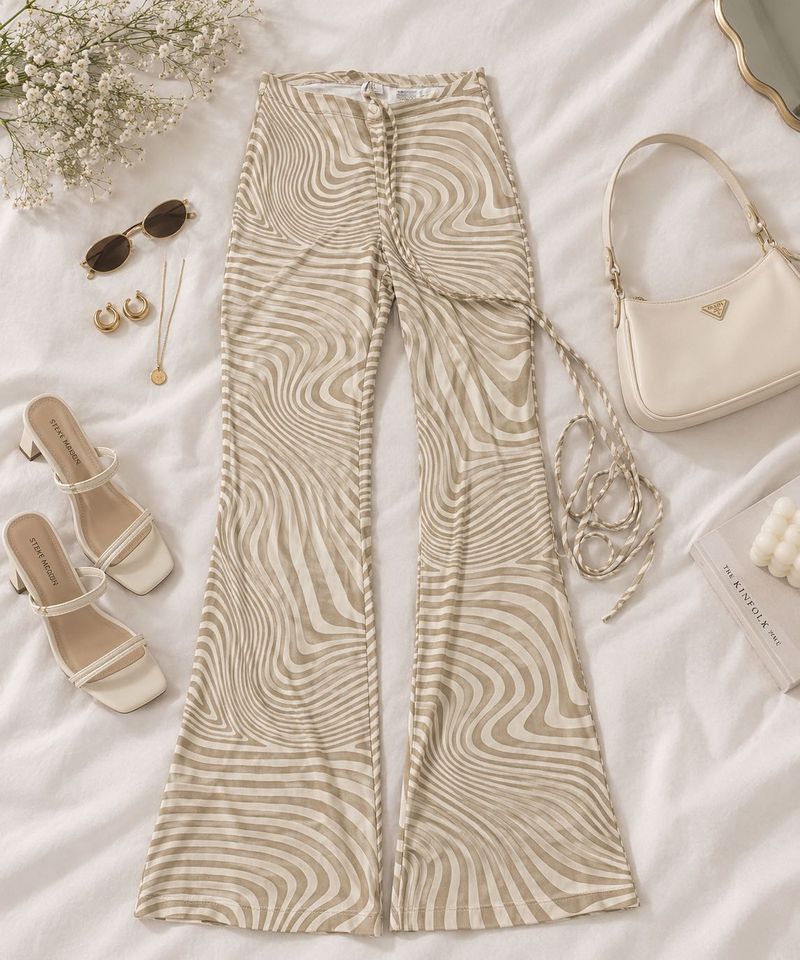 y2k Retro Flare Pants with Swirl Print