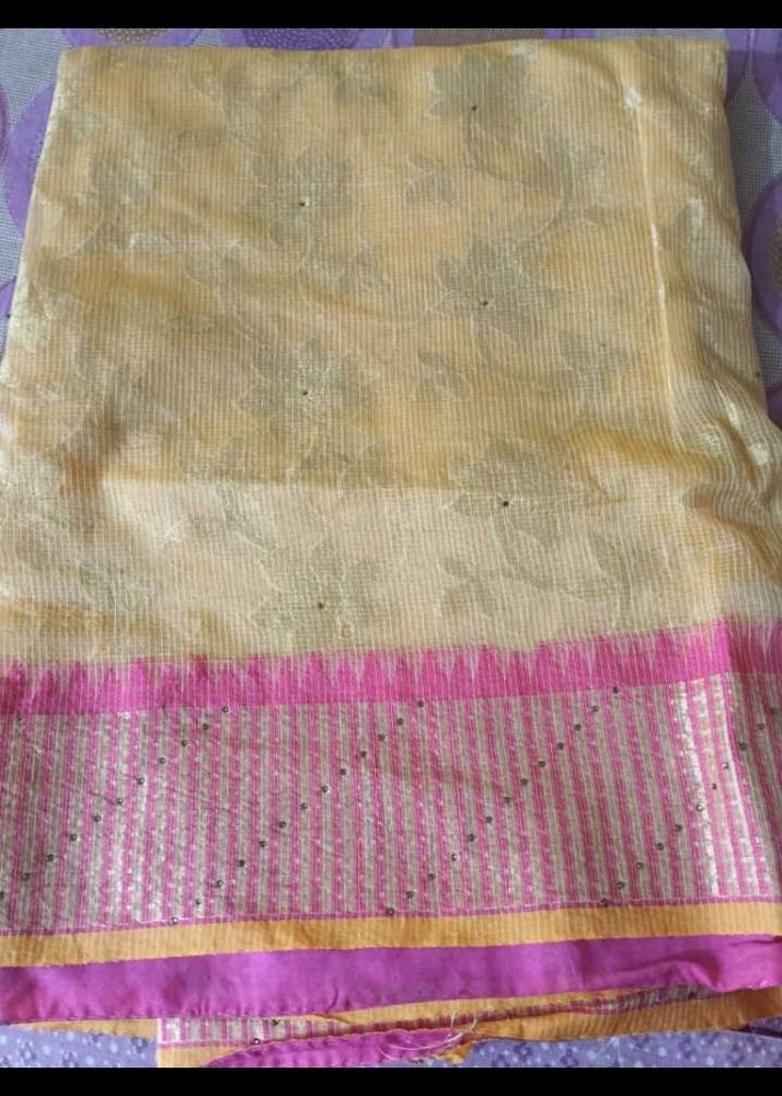 Elegant Yellow Saree with Pink Border
