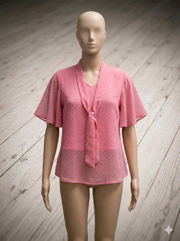 Chic Pink Textured Bell Sleeve Top