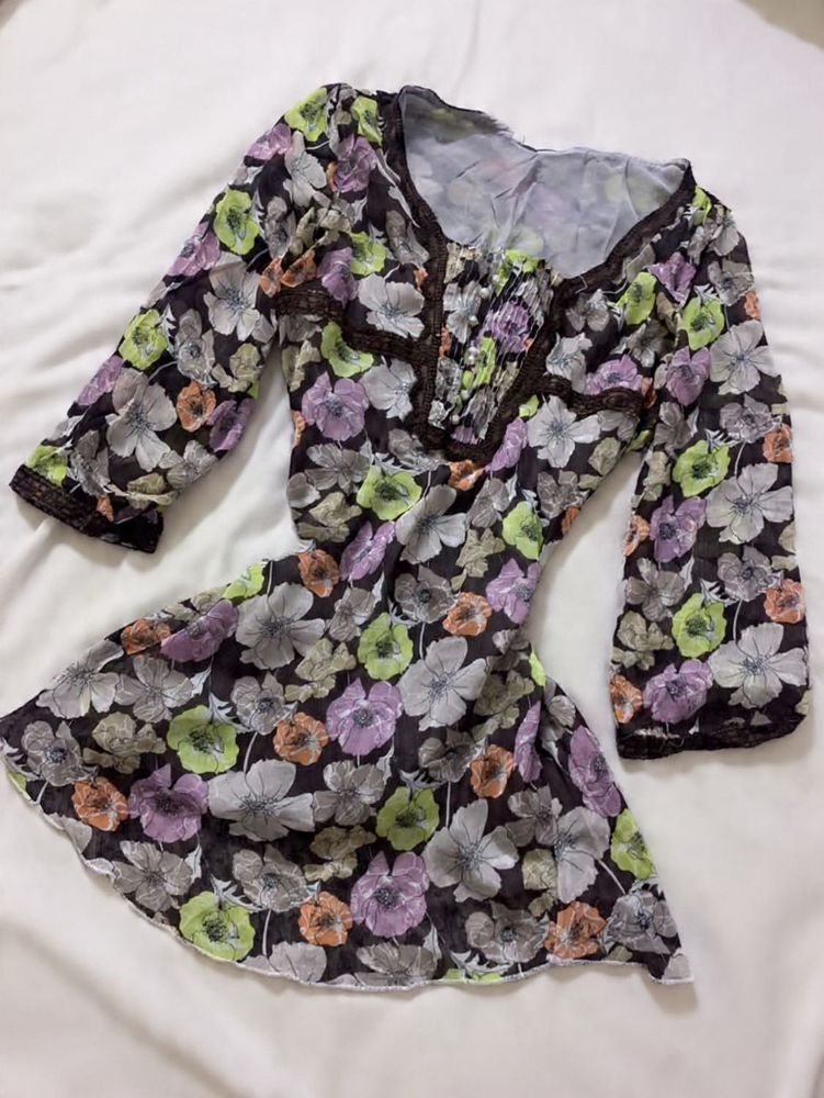 Y2k Sheer Floral Print Top