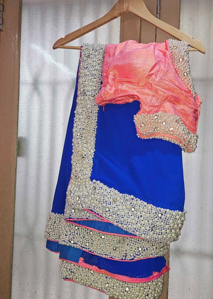 Party wear Saree with Pearl &amp; Stone Embellishments