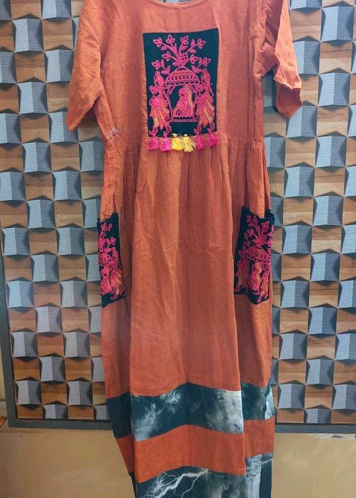 Orange Embroidered Dress