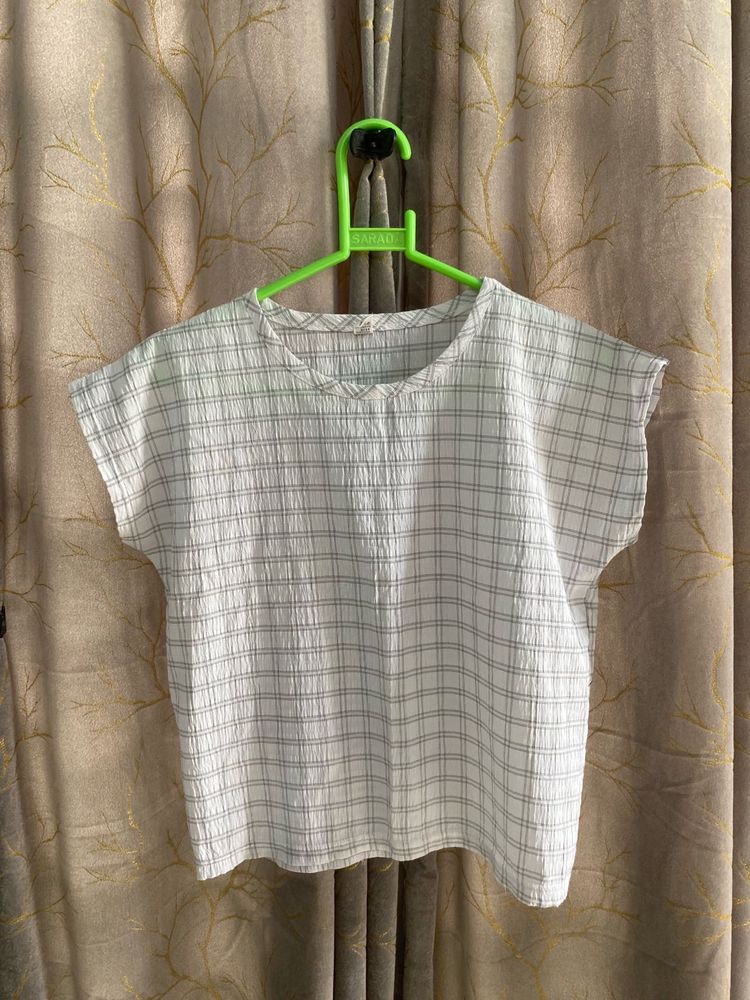 White Checkered Cropped Top