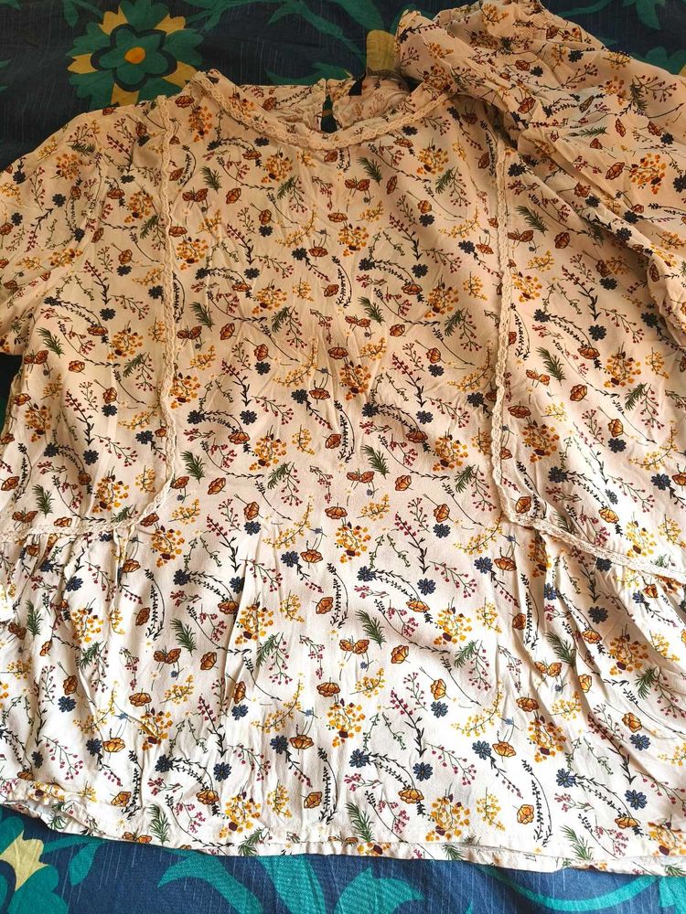 Boho Floral Print Peasant Top