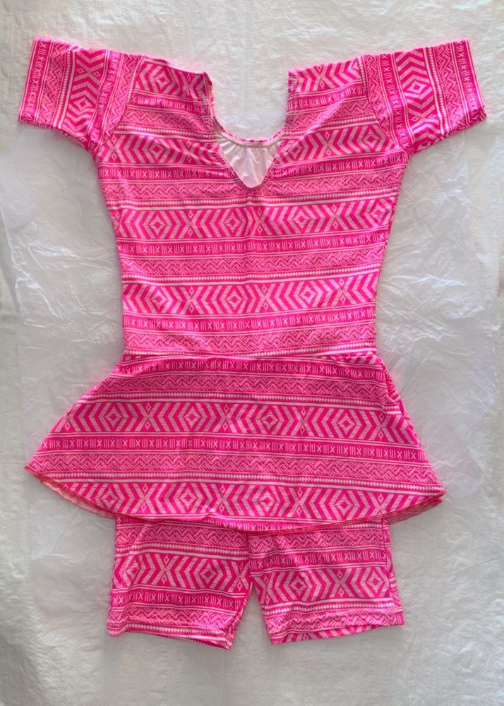 Kids swimsuit - Neon Pink Geometric Print