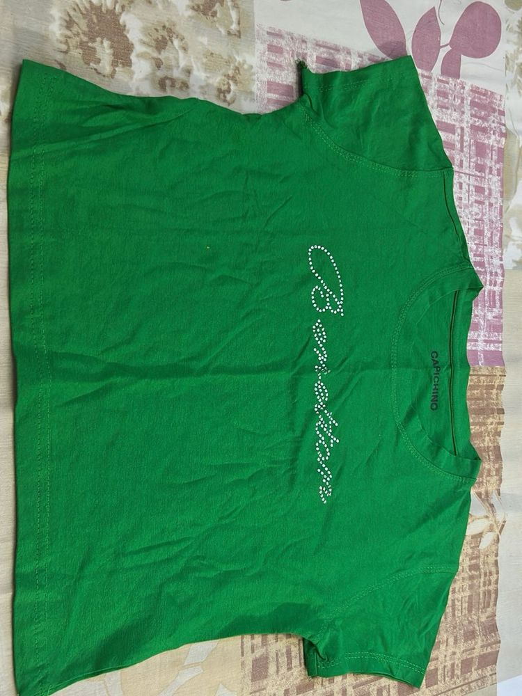 Green Benetton T-Shirt with Rhinestones